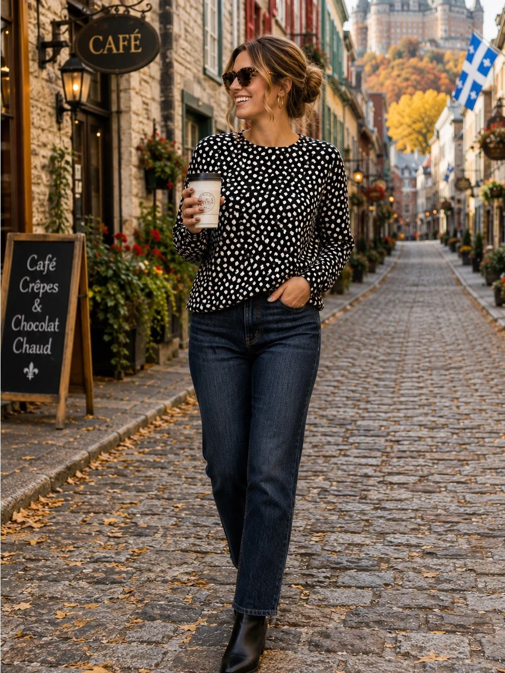 J. Crew Teddie Lightweight - Black Brushed Dot - Long Sleeve Top - Size M